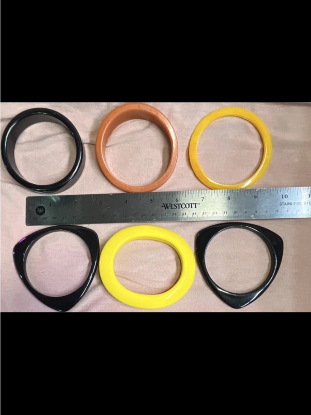 Vintage Bakelite Stackable Bangle Bracelet Lot Yellow Black Brown